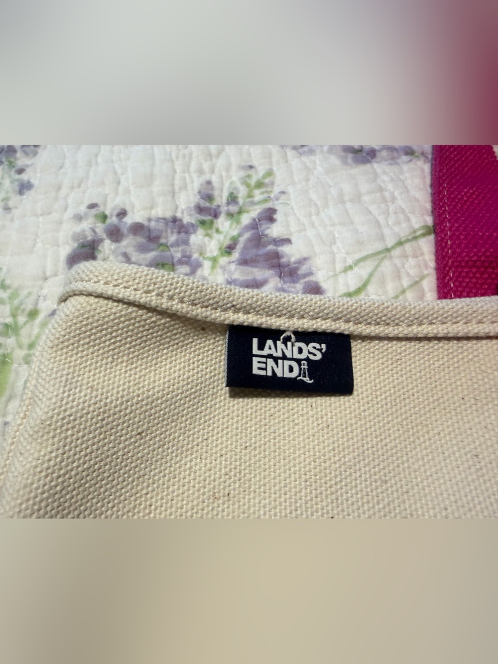 Lands' End Cream Canvas Tote with Hot Pink Trim Straps + A GIFT 🎁 - Picture 6 of 6